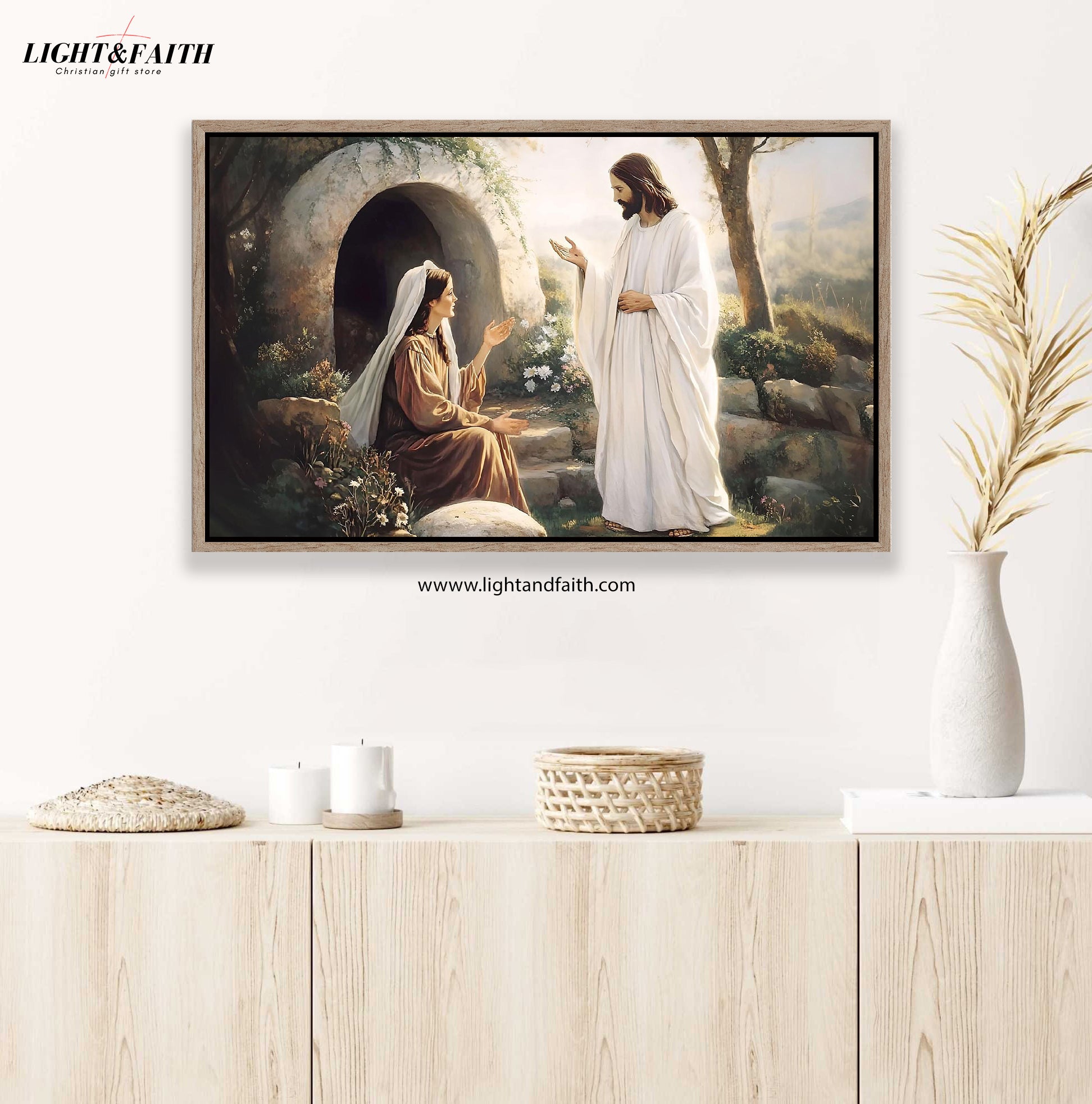 Christian Art Poster, Religious Home Decor, Easter Gift, Bible Verse Wall Art, Jesus with Mary Poster, Christ Resurrection, Empty Tomb Poster
